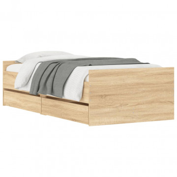 Cadru pat cu sertare, stejar sonoma, 75x190 cm, mic single - Img 3