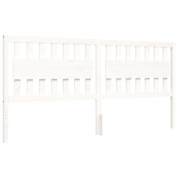 Cadru pat cu tăblie 200x200 cm, alb, lemn masiv - Img 7