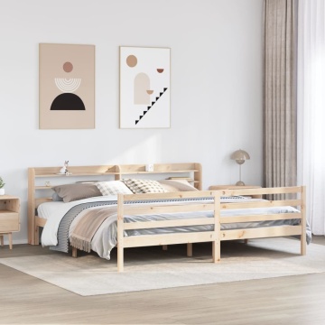 Cadru pat cu tăblie 200x200 cm, lemn masiv de pin - Img 1