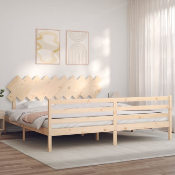 Cadru pat cu tăblie 200x200 cm, lemn masiv de pin - Img 3