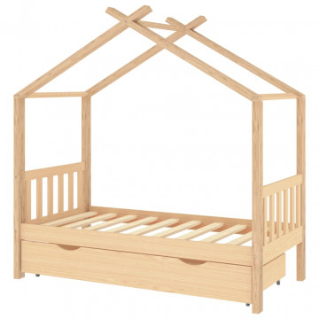Cadru pat de copii, cu un sertar, 80x160 cm, lemn masiv de pin - Img 2