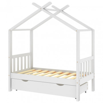 Cadru pat de copii cu un sertar, alb, 70x140 cm, lemn masiv pin - Img 2