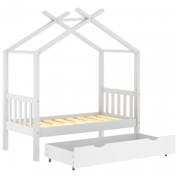 Cadru pat de copii cu un sertar, alb, 70x140 cm, lemn masiv pin - Img 7