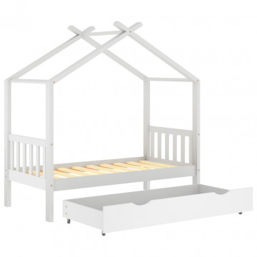 Cadru pat de copii cu un sertar, alb, 80x160 cm, lemn masiv pin - Img 7