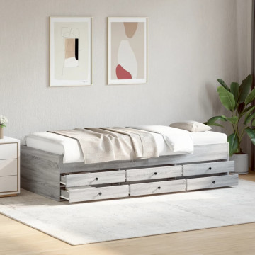 Cadru pat de zi cu sertare gri sonoma 90x200 cm lemn prelucrat - Img 3