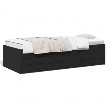 Cadru pat de zi cu sertare, negru, 75x190 cm, lemn prelucrat - Img 1