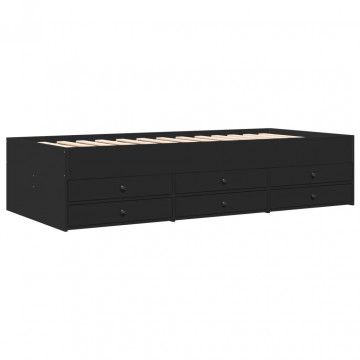 Cadru pat de zi cu sertare, negru, 75x190 cm, lemn prelucrat - Img 2