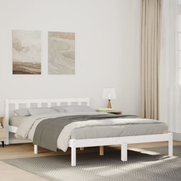 Cadru pat foarte lung fără saltea alb 160x220 cm lemn masiv pin - Img 1