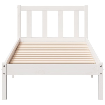 Cadru pat foarte lung fără saltea alb 90x220 cm lemn masiv pin - Img 4