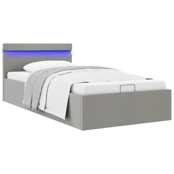 Cadru pat hidraulic cu ladă LED gri deschis 90x200 cm textil - Img 1