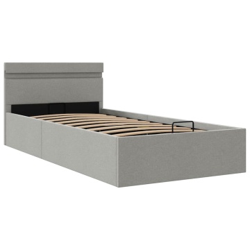 Cadru pat hidraulic cu ladă LED gri deschis 90x200 cm textil - Img 3