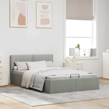 Cadru pat hidraulic depozitare gri deschis 140x200cm textil - Img 3