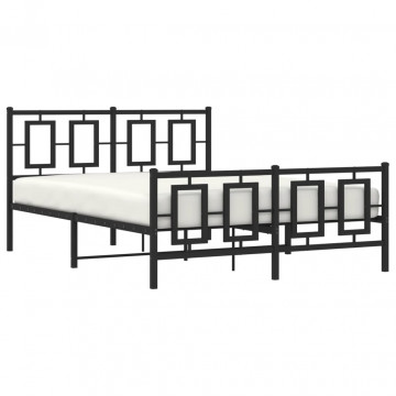 Cadru pat metalic cu tăblie de cap/picioare, negru, 140x200 cm - Img 4