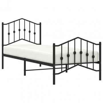 Cadru pat metalic cu tăblii de cap/picioare negru, 80x200 cm - Img 3