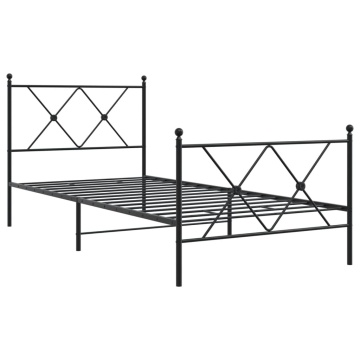 Cadru pat metalic cu tăblii de cap/picioare, negru, 90x190 cm - Img 2
