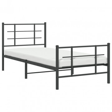 Cadru pat metalic cu tăblii de cap/picioare, negru, 90x200 cm - Img 4