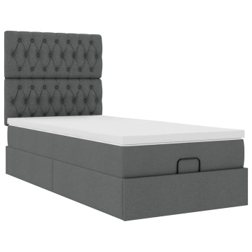 Cadru pat otoman cu saltea țesătură gri închis 100x200 cm - Img 5