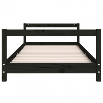 Cadru pat pentru copii, negru, 90x200 cm, lemn masiv de pin - Img 4
