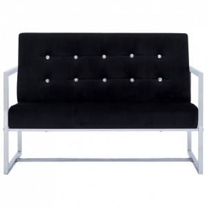 Canapea cu 2 locuri cu brațe, negru, crom și catifea - Img 4