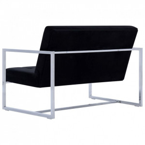Canapea cu 2 locuri cu brațe, negru, crom și catifea - Img 5