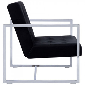 Canapea cu 2 locuri cu brațe, negru, crom și catifea - Img 8