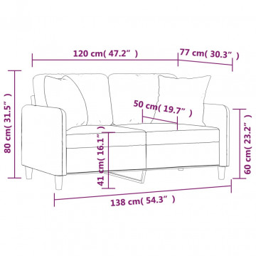 Canapea cu 2 locuri cu pernuțe, gri deschis, 120 cm, textil - Img 7
