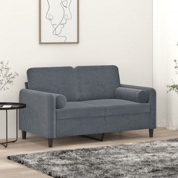 Canapea cu 2 locuri cu pernuțe, gri închis, 120 cm, catifea - Img 1