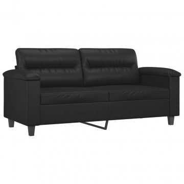 Canapea cu 2 locuri cu pernuțe, negru, 140 cm, piele ecologică - Img 4
