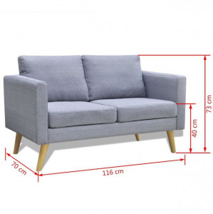 Canapea cu 2 locuri, material textil, gri deschis - Img 6