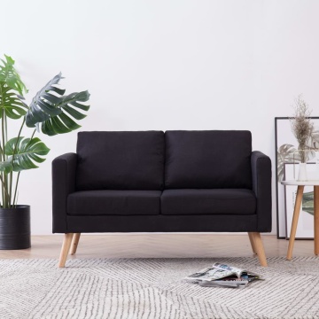 Canapea cu 2 locuri, negru, material textil - Img 1