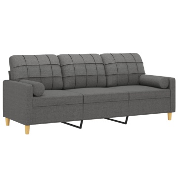Canapea cu 3 locuri cu pernuțe, gri închis, 180 cm, textil - Img 3