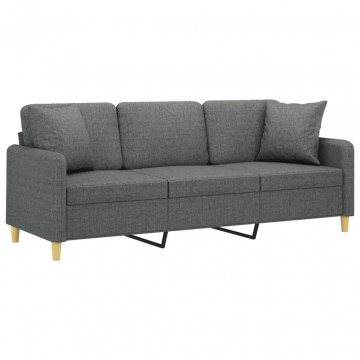 Canapea cu 3 locuri cu pernuțe, gri închis, 180 cm, textil - Img 3