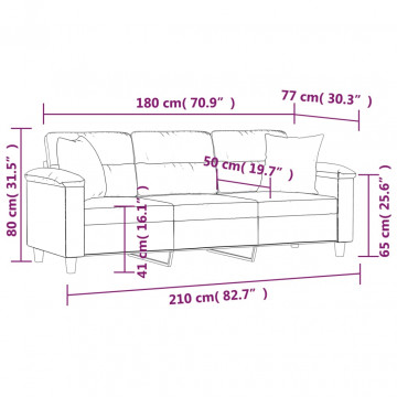 Canapea cu 3 locuri și perne, gri închis, 180 cm, microfibră - Img 7