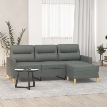 Canapea cu 3 locuri și taburet, gri închis, 180 cm, textil - Img 1