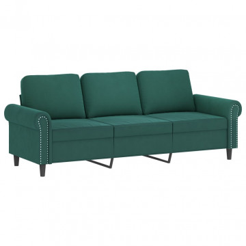 Canapea cu 3 locuri, verde închis, 180 cm, catifea - Img 2
