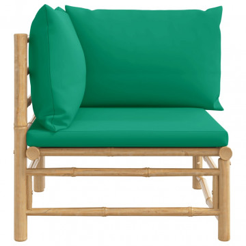 Canapea de colț pentru grădină, perne verzi, bambus - Img 4