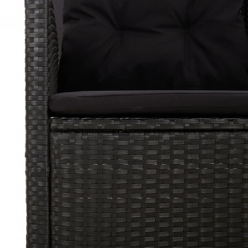 Canapea de colț rabatabilă cu perne, negru, poliratan - Img 4