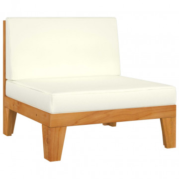 Canapea de mijloc modulară, perne alb crem, lemn masiv acacia - Img 1