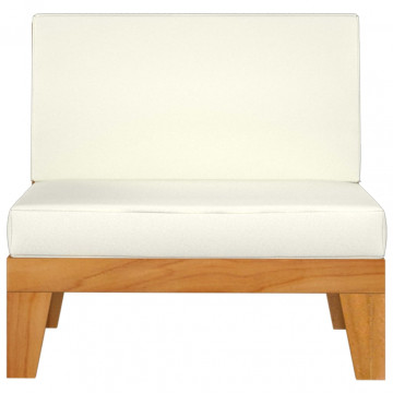 Canapea de mijloc modulară, perne alb crem, lemn masiv acacia - Img 2