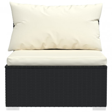 Canapea de mijloc pentru grădină cu pernă, negru, poliratan - Img 4