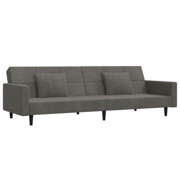 Canapea extensibilă cu 2 locuri, 2 perne, gri închis, catifea - Img 2