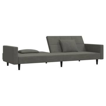 Canapea extensibilă cu 2 locuri, 2 perne, gri închis, catifea - Img 8