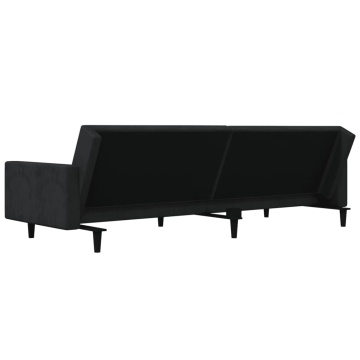 Canapea extensibilă cu 2 locuri, 2 perne, negru, catifea - Img 7