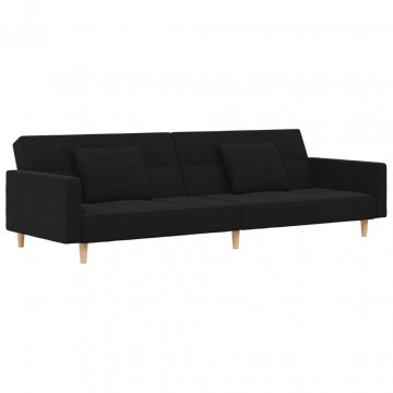 Canapea extensibilă cu 2 locuri, 2 perne, negru, textil - Img 2