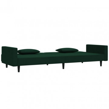 Canapea extensibilă cu 2 locuri, 2 perne, verde închis catifea - Img 4