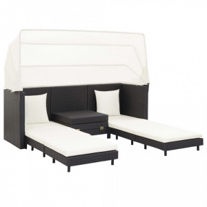 Canapea extensibilă cu 3 locuri, cu acoperiș, negru, poliratan - Img 2