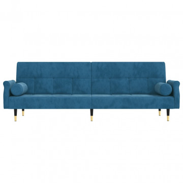 Canapea extensibilă cu perne, albastru, catifea - Img 4