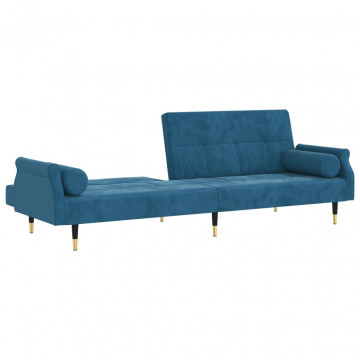 Canapea extensibilă cu perne, albastru, catifea - Img 6