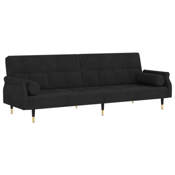 Canapea extensibilă cu perne, negru, catifea - Img 2
