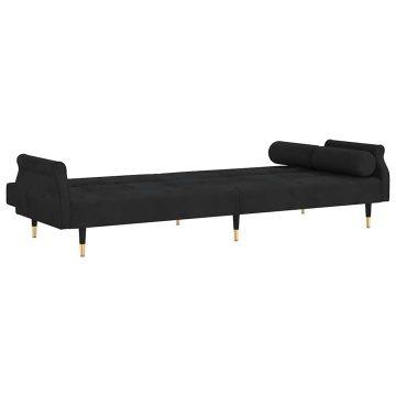 Canapea extensibilă cu perne, negru, catifea - Img 5